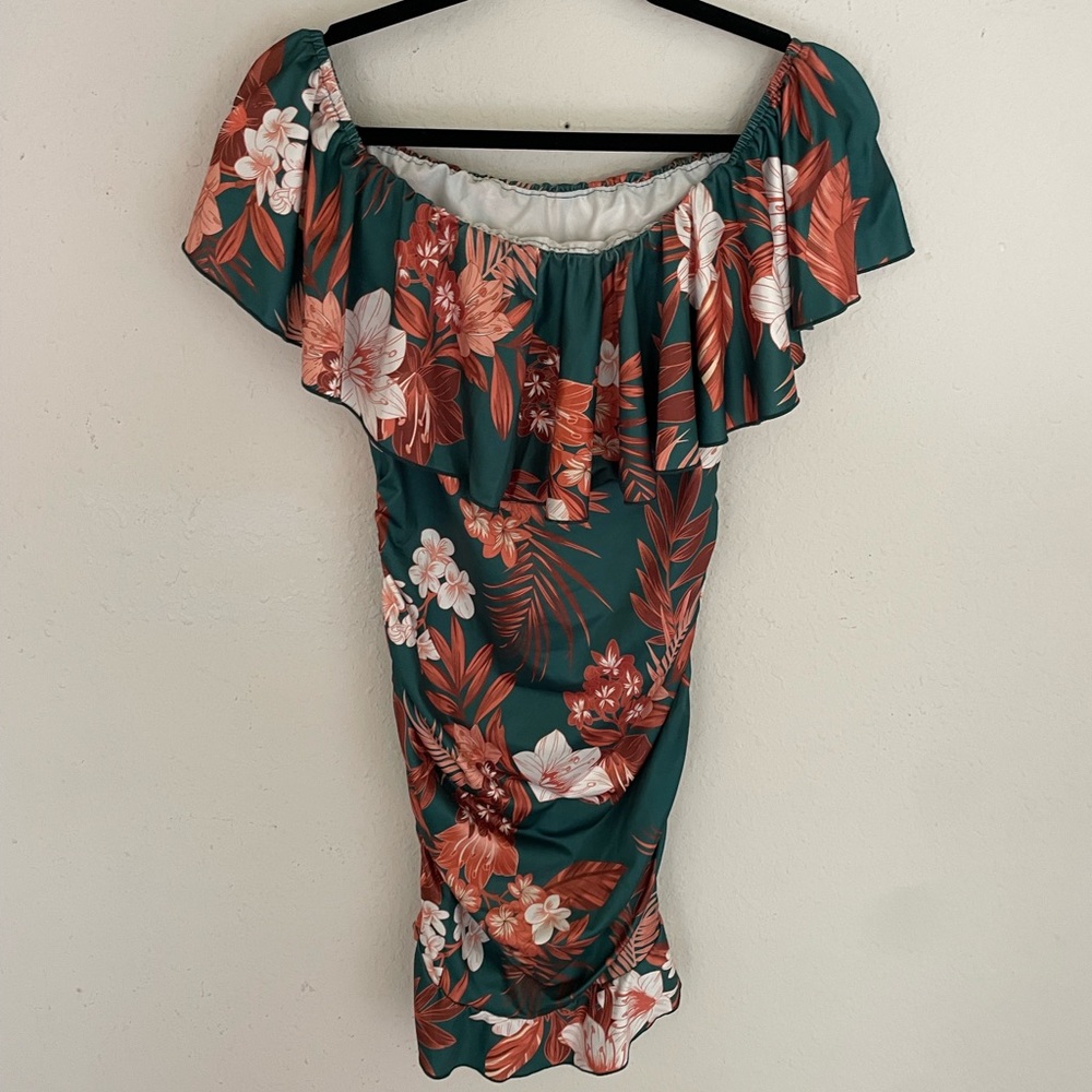SHEIN Green and Orange Floral Mini Dress